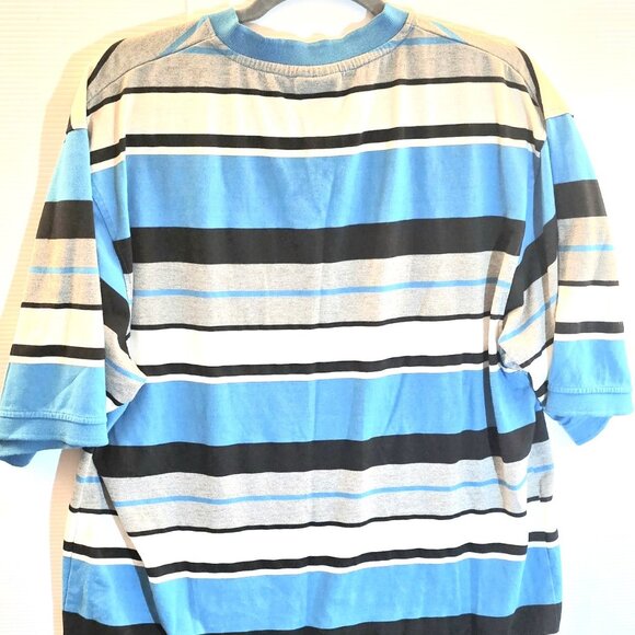 Brooklyn State 2XL Mens Striped Blue/Black/Grey/White T-Shirt 00016 - Picture 3 of 4